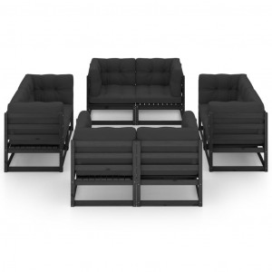 8 pcs conjunto lounge de jardim c/ almofadões pinho maciço H