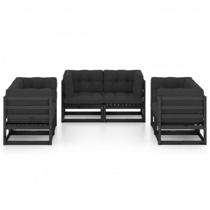 Juego de muebles de jardín 6 pzas y cojines madera pino maciza H