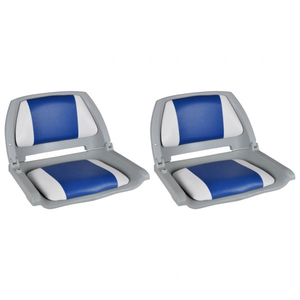 2x Asiento barco respaldo plegable cojín azul blanco 41x51x48cm D