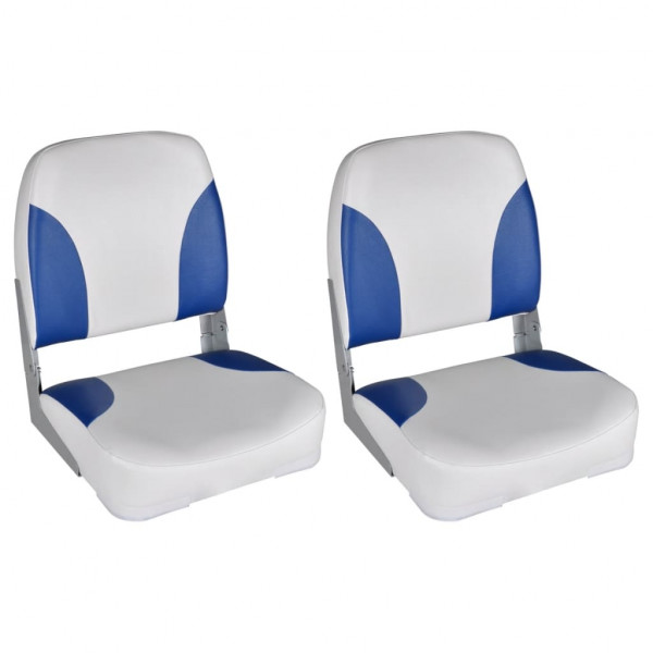 2x Asiento barco respaldo plegable cojín azul blanco 41x36x48cm D