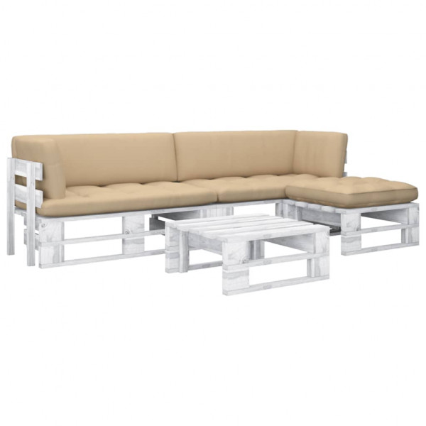 4 pcs conj. lounge paletes + almofadões pinho impregnado branco D