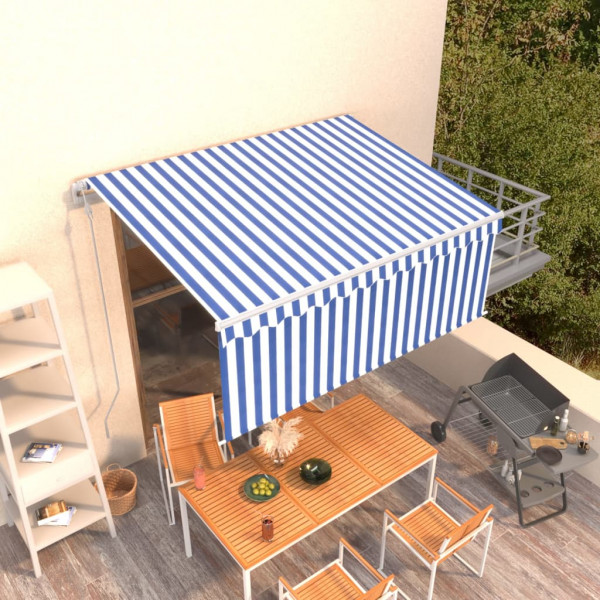 Toldo automático retráctil con persiana azul y blanco 3x2.5m D