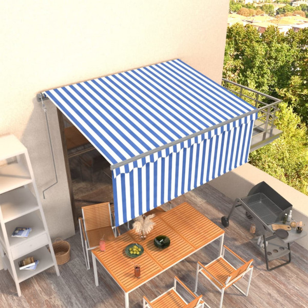 Toldo automático retráctil con persiana azul y blanco 3x2.5m D