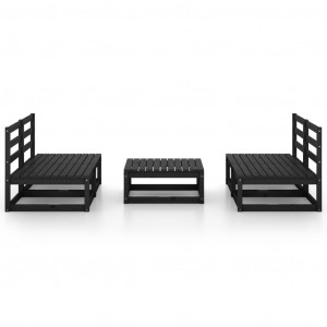 Juego de muebles de jardín 5 pzas y cojines negro madera pino H