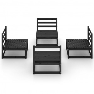 4 pcs conjunto lounge de jardim pinho maciço preto H