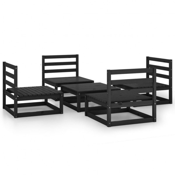 5 pcs conjunto lounge de jardim pinho maciço preto D