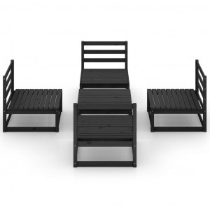 5 pcs conjunto lounge de jardim pinho maciço preto H