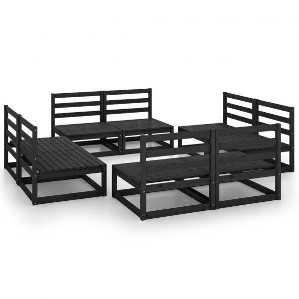 Juego de muebles de jardín 8 piezas negro madera maciza de pino D