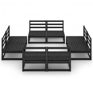 8 pcs conjunto lounge de jardim pinho maciço preto H