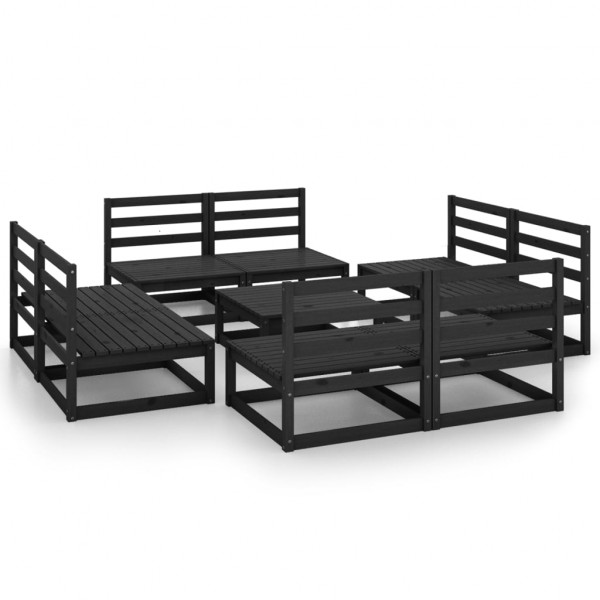 Juego de muebles de jardín 9 piezas negro madera madera pino D