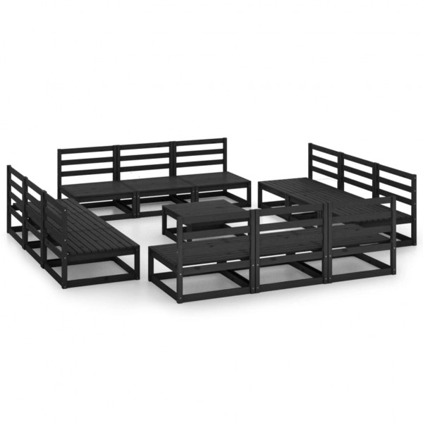 13 pcs conjunto lounge de jardim pinho maciço preto D