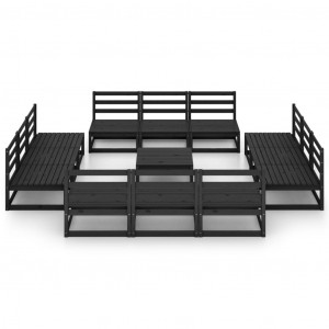 13 pcs conjunto lounge de jardim pinho maciço preto H