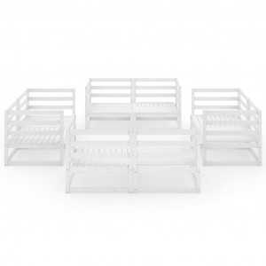 Set de salón de jardín de 8 piezas blanco madera maciza de pino H