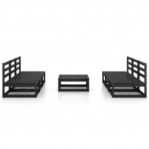 7 pcs conjunto lounge de jardim pinho maciço preto H