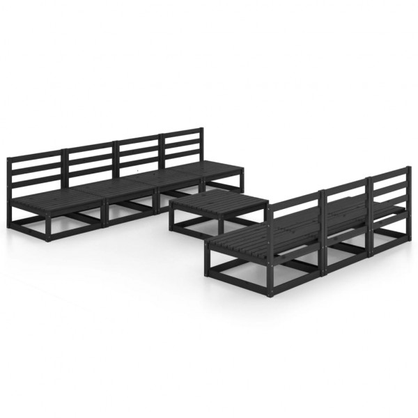 8 pcs conjunto lounge de jardim pinho maciço preto D