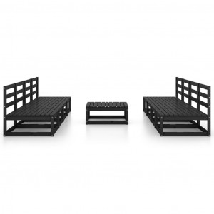 Juego de muebles de jardín 9 piezas negro madera madera pino H