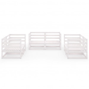 Set de salón de jardín de 6 piezas blanco madera maciza de pino H