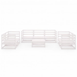 Set de salón de jardín de 8 piezas blanco madera maciza de pino H