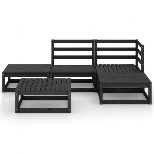Juego de muebles de jardín 5 piezas negro madera maciza de pino M 2