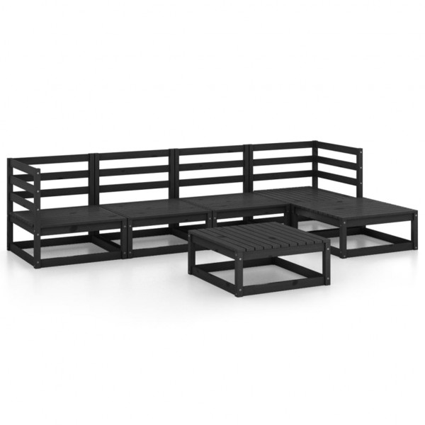 6 pcs conjunto lounge de jardim pinho maciço preto D