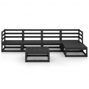 6 pcs conjunto lounge de jardim pinho maciço preto H
