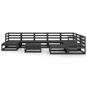 10 pcs conjunto lounge de jardim pinho maciço preto H
