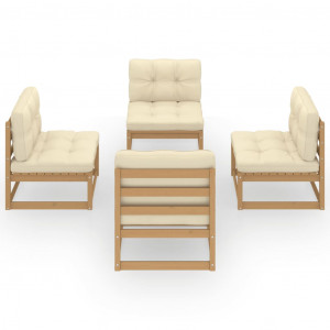 4 pcs conjunto lounge de jardim com almofadões pinho maciço H