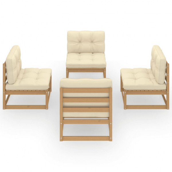 Muebles de jardín 4 piezas con cojines de madera de pino maciza M 2
