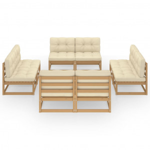 Juego de muebles de jardín 8 pzas y cojines madera pino maciza H