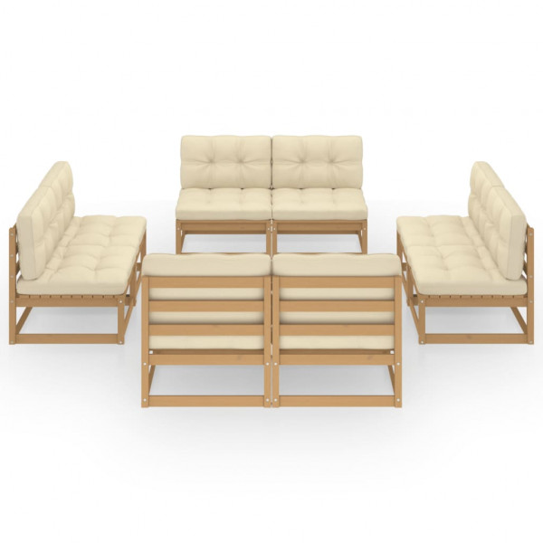 8 pcs conjunto lounge de jardim c/ almofadões pinho maciço M 2