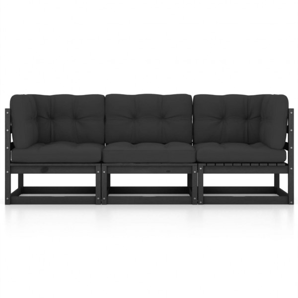 Sofá de jardín 3 plazas con cojines madera maciza de pino M 2