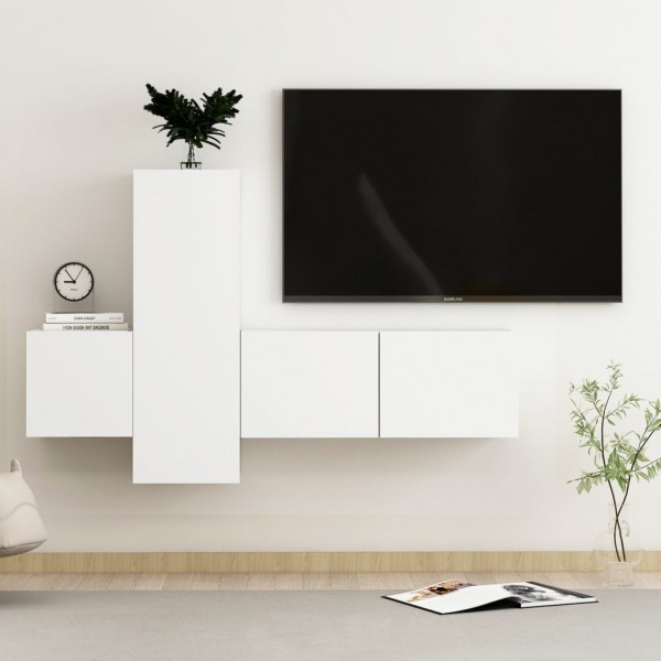 3 pcs conjunto de móveis de TV derivados de madeira branco D