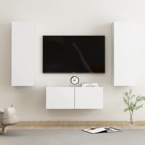 Juego de mueble para TV de 3 piezas aglomerado blanco D