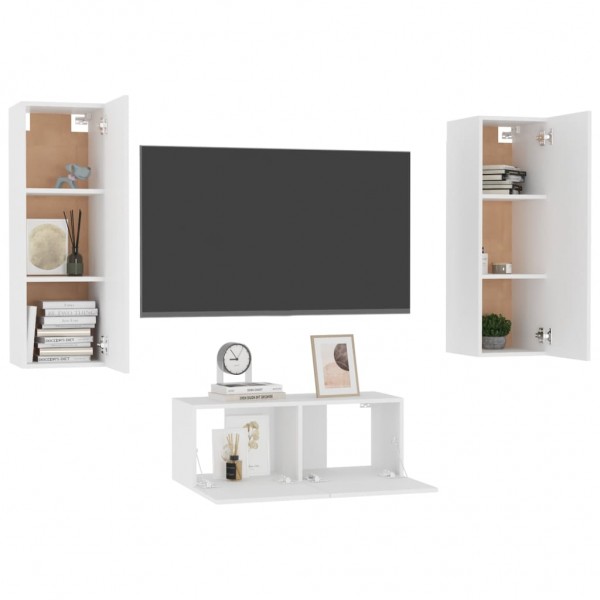 Juego de mueble para TV de 3 piezas aglomerado blanco M 3