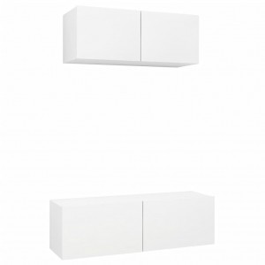 2 pcs conjunto de móveis de TV derivados de madeira branco H