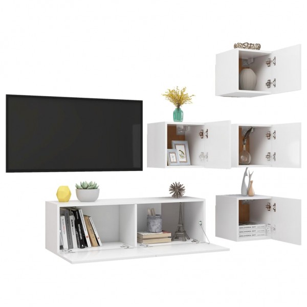 Set de muebles de salón TV 5 piezas madera de ingeniería blanco M 3