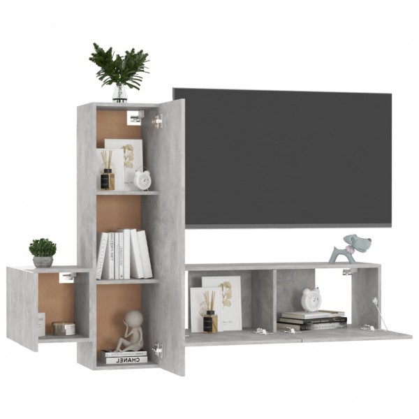 Juego de mueble para TV de 3 piezas aglomerado gris hormigón M 3