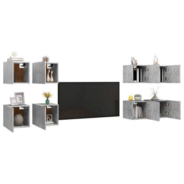 Muebles de pared para TV 8 unidades gris hormigón 30.5x30x30 cm M 3