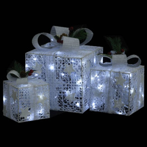 Caixas de presente de Natal decorativas 3 pcs int/ext. branco H