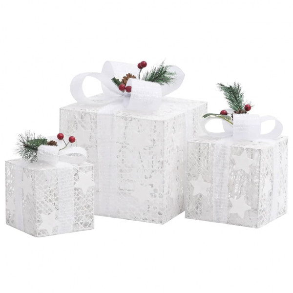 Caja regalo decorativa Navidad 3 pzas blanca exterior/interior M 4