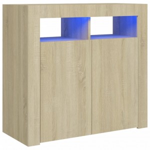 Aparador con luces LED roble Sonoma 80x35x75 cm H