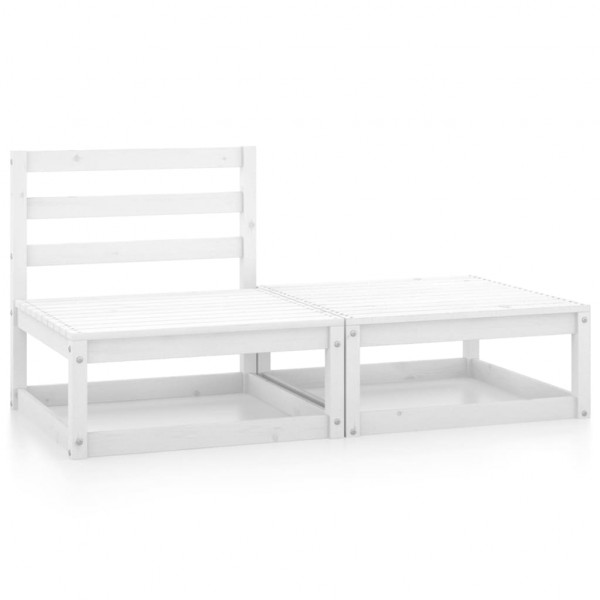 2 pcs conjunto lounge de jardim pinho maciço branco D