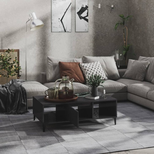 Mesa de centro madera contrachapada gris brillo 103.5x60x35 cm M 3