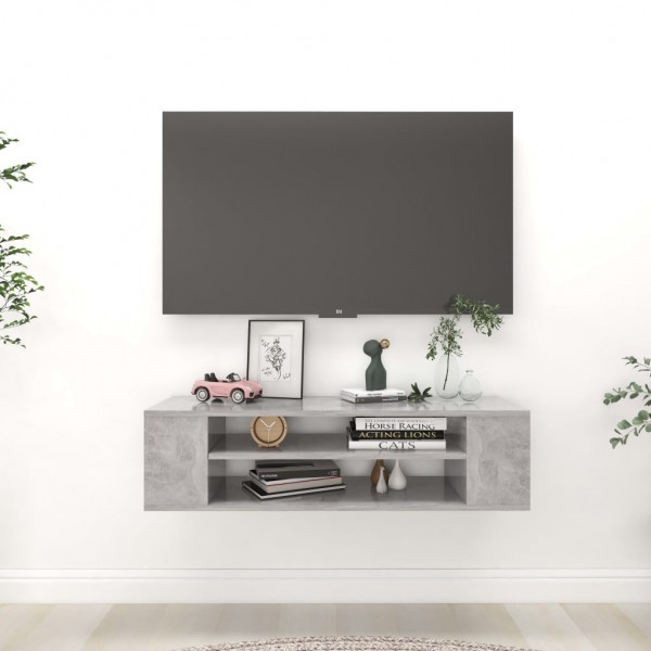 Mueble de TV colgante contrachapada gris hormigón 100x30x26.5cm D