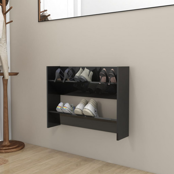 Zapatero de pared madera contrachapada negro brillo 80x18x60 cm D