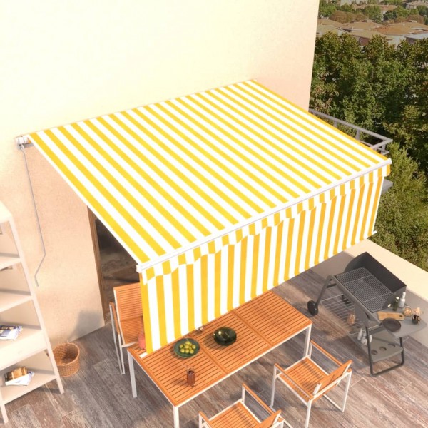 Toldo retráctil manual con persiana amarillo y blanco 4x3 m D