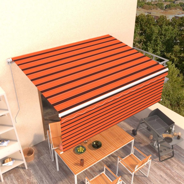 Toldo retráctil manual con persiana 4x3 m naranja y marrón D