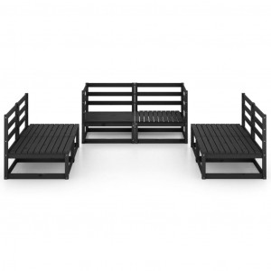 6 pcs conjunto lounge de jardim pinho maciço preto H