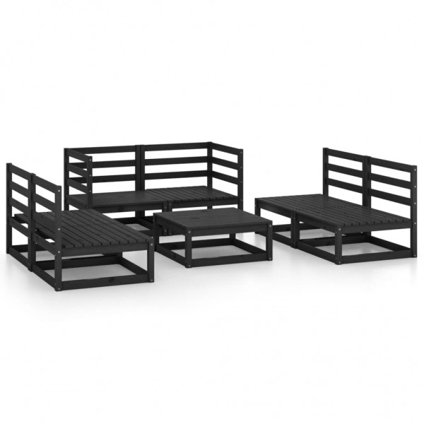 7 pcs conjunto lounge de jardim pinho maciço preto D