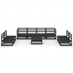 9 pcs conjunto lounge de jardim pinho maciço preto H
